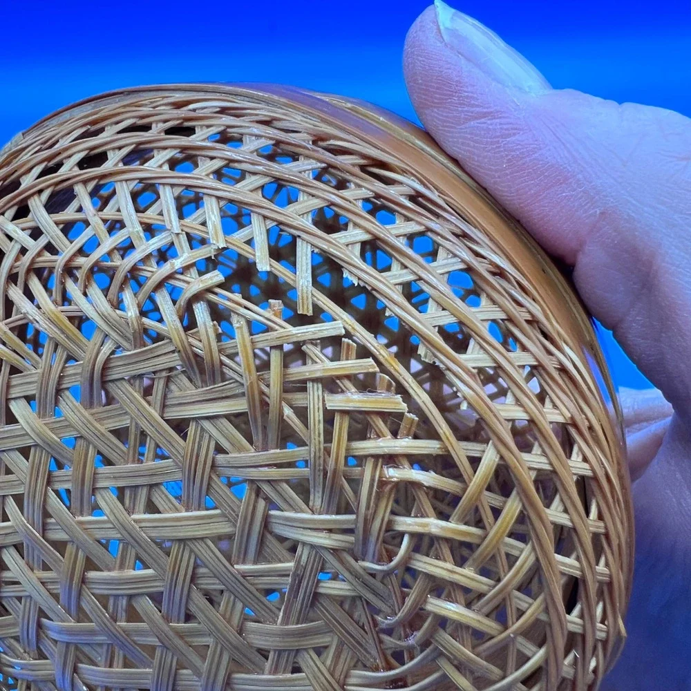 Vintage Small Woven Bamboo Trinket Box with Lid Round Decorative Basket 4